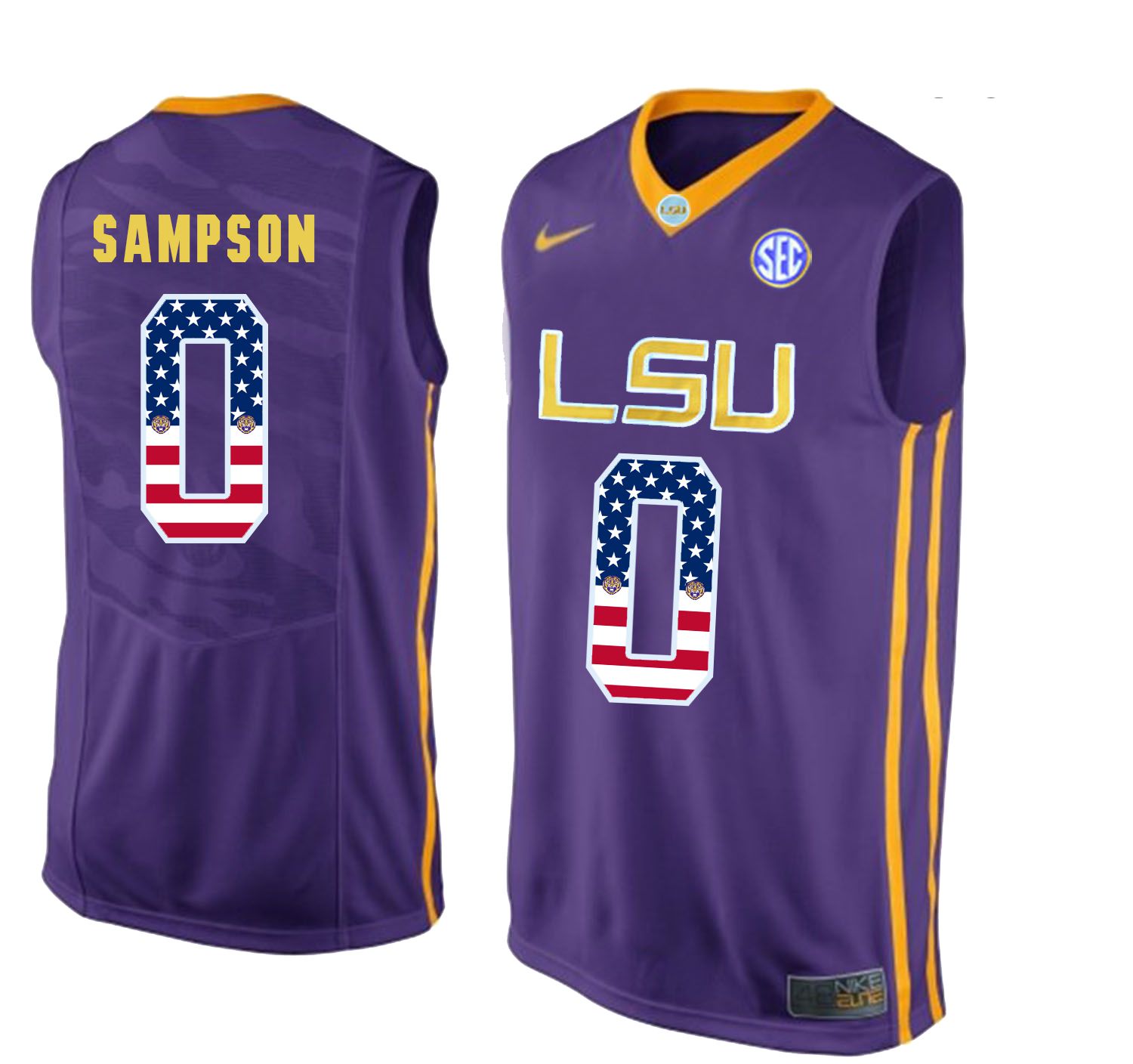 Men LSU Tigers #0 Sampson Purple Flag Customized NCAA Jerseys